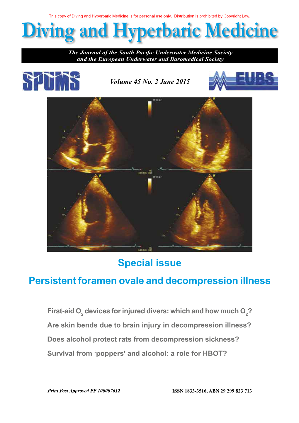 Special Issue Persistent Foramen Ovale and Decompression Illness