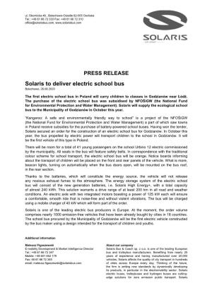 PRESS RELEASE Solaris to Deliver Electric School