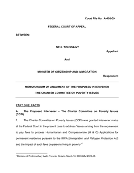 CCPI Memorandum of Argument for Application to Intervene
