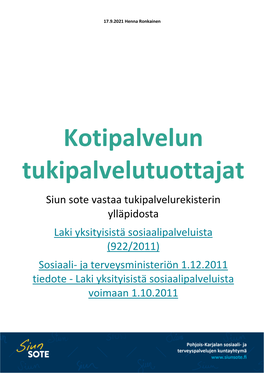 Kotipalvelun Tukipalvelutuottajat Lieksassa