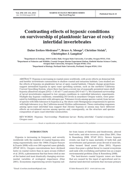 Contrasting Effects of Hypoxic Conditions on Survivorship of Planktonic Larvae of Rocky Intertidal Invertebrates