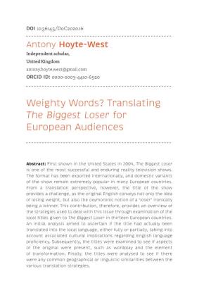 Weighty Words? Translating the Biggest Loser for European Audiences