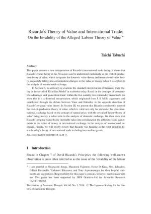 Ricardos Theory of Value and International Trade