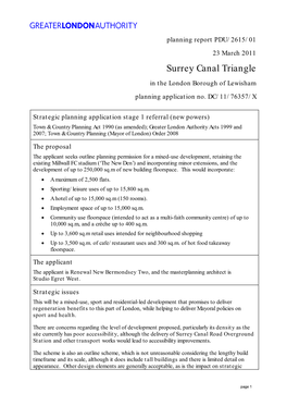 Surrey Canal Triangle in the London Borough of Lewisham Planning Application No