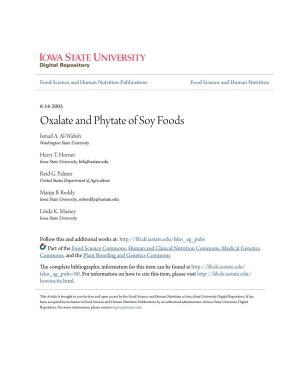 Oxalate and Phytate of Soy Foods Ismail A