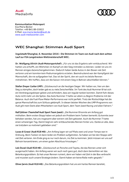 WEC Shanghai: Stimmen Audi Sport