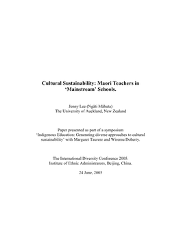 Maori Teachers in 'Mainstream' Schools