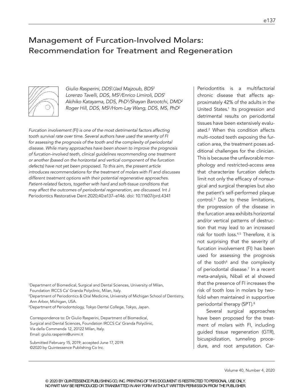 Management of Furcation-Involved Molars: Recommendation for Treatment and Regeneration