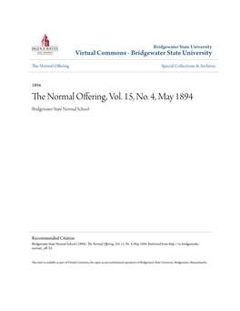 The Normal Offering, Vol. 15, No. 4, May 1894