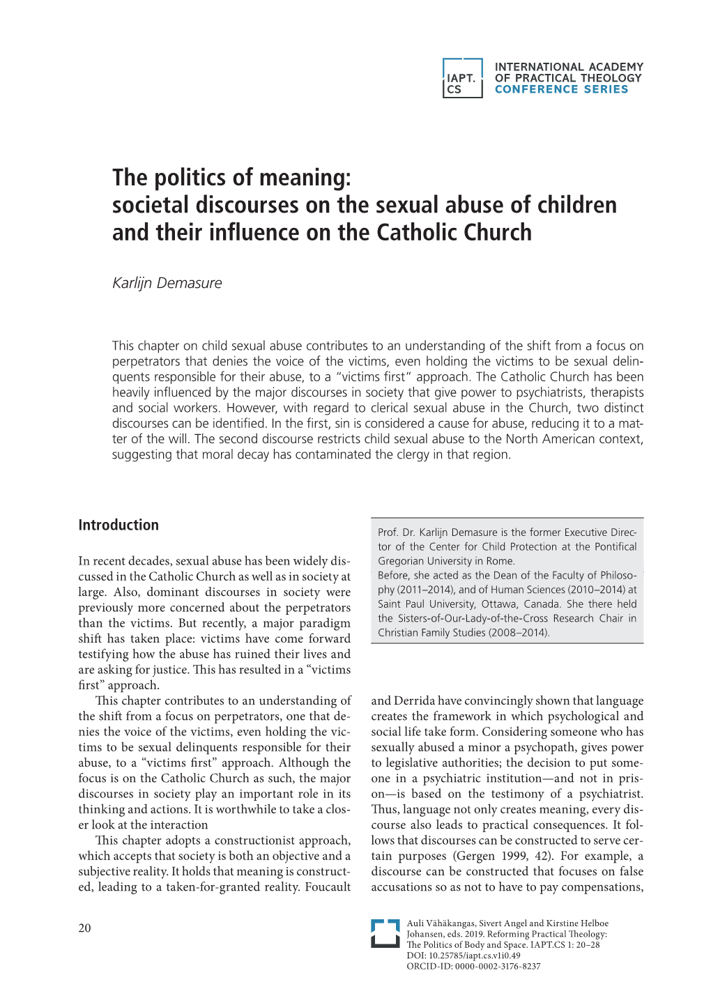 Societal Discourses on the Sexual Abuse of Children and Their Influence on the Catholic Church