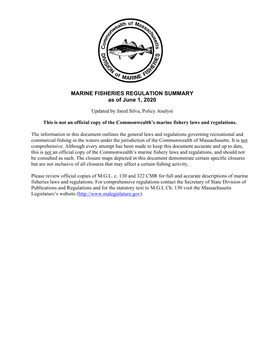 MARINE FISHERIES REGULATION SUMMARY As of June 1, 2020