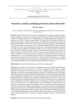 Sistemática, Evolución Y Paleobiogeografía De Los Primates Platyrrhini