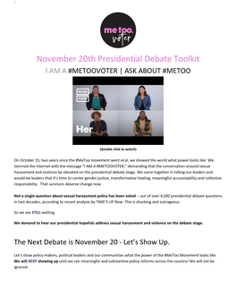 November 20Th Presidential Debate Toolkit I AM a #METOOVOTER | ASK ABOUT #METOO