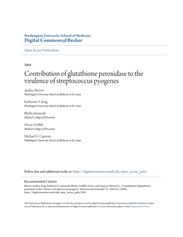 Contribution of Glutathione Peroxidase to the Virulence of Streptococcus Pyogenes Audrey Brenot Washington University School of Medicine in St