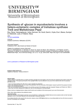 University of Birmingham Synthesis of -Glucan in Mycobacteria Involves A