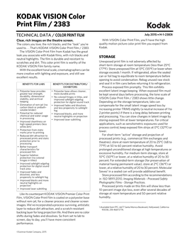 KODAK VISION Color Print Film 2383 3383 Data Sheet