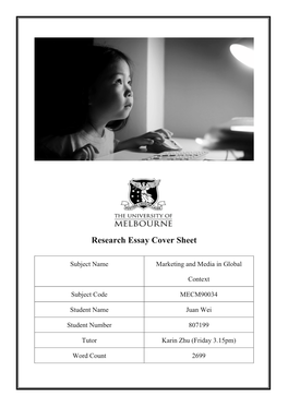 Research Essay Cover Sheet