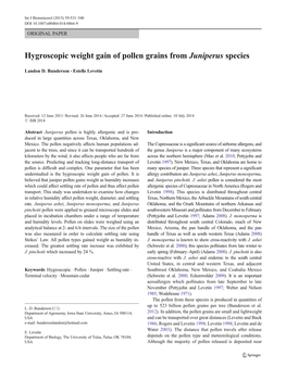 Hygroscopic Weight Gain of Pollen Grains from Juniperus Species