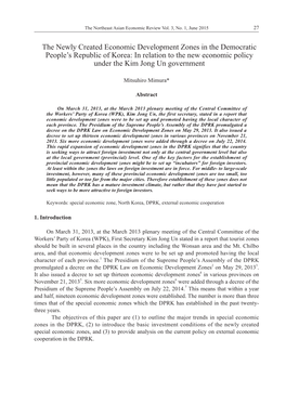 The Newly Created Economic Development Zones in the Democratic People’S Republic of Korea: in Relation to the New Economic Policy Under the Kim Jong Un Government