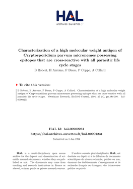 Characterization of a High Molecular Weight Antigen of Cryptosporidium