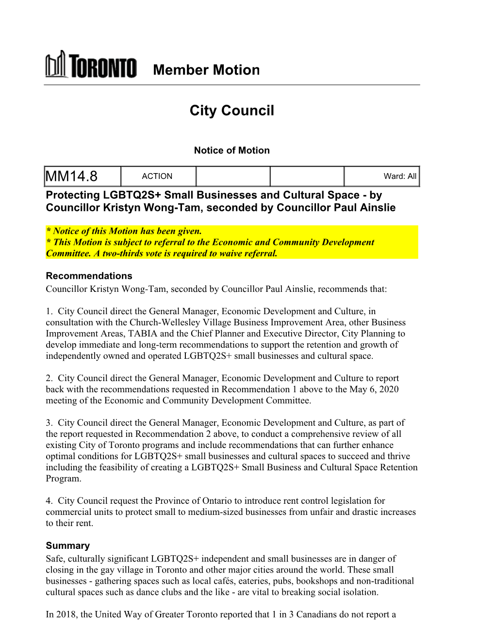 Member Motion City Council MM14.8