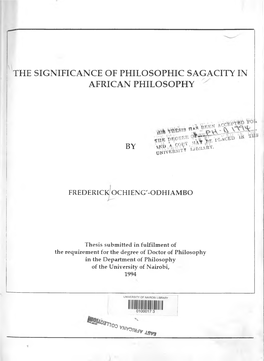 The Significance of Philosophic Sagacity in African Philosophy