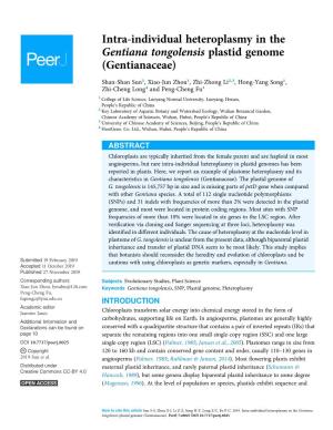 Intra-Individual Heteroplasmy in the Gentiana Tongolensis Plastid Genome (Gentianaceae)
