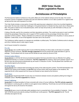 2020 Voter Guide State Legislative Races Archdiocese of Philadelphia