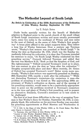 The Methodist Legend of South Leigh an Article in Celebration of the 250Th Anniversary of the Ordination of John Wesley