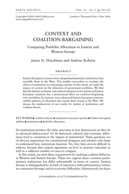 CONTEXT and COALITION-BARGAINING Comparing Portfolio Allocation in Eastern and Western Europe