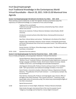 Inuit Qaujimajatuqangit: Inuit Traditional Knowledge in the Contemporary World Virtual Roundtable – March 19, 2021