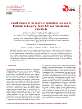 Impact Analysis of the Decline of Agricultural Land-Use on Flood Risk
