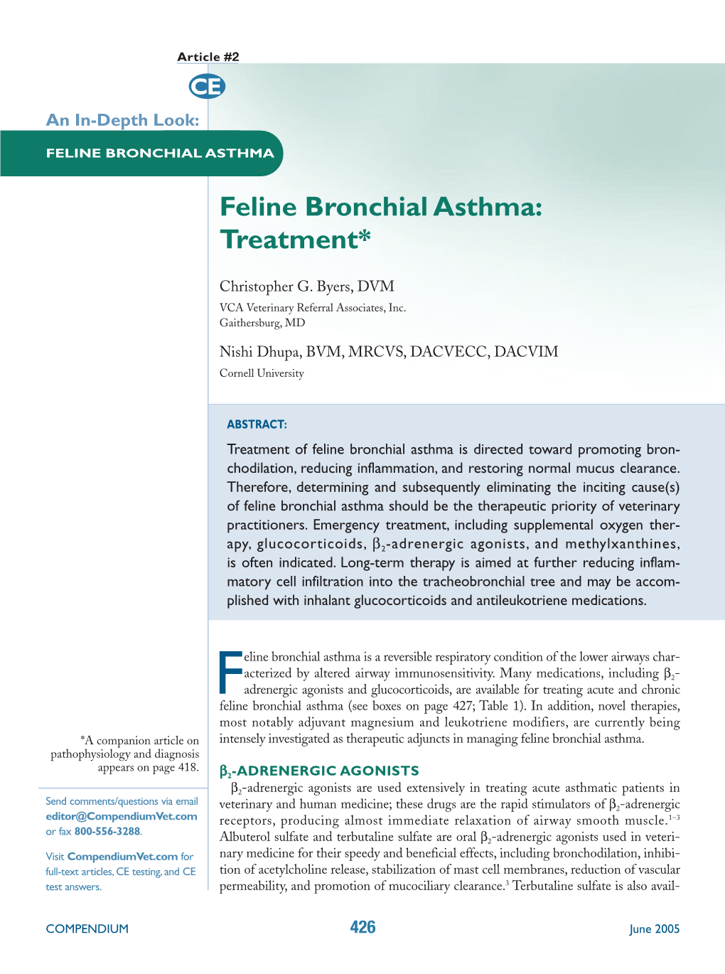 Feline Bronchial Asthma: Treatment*