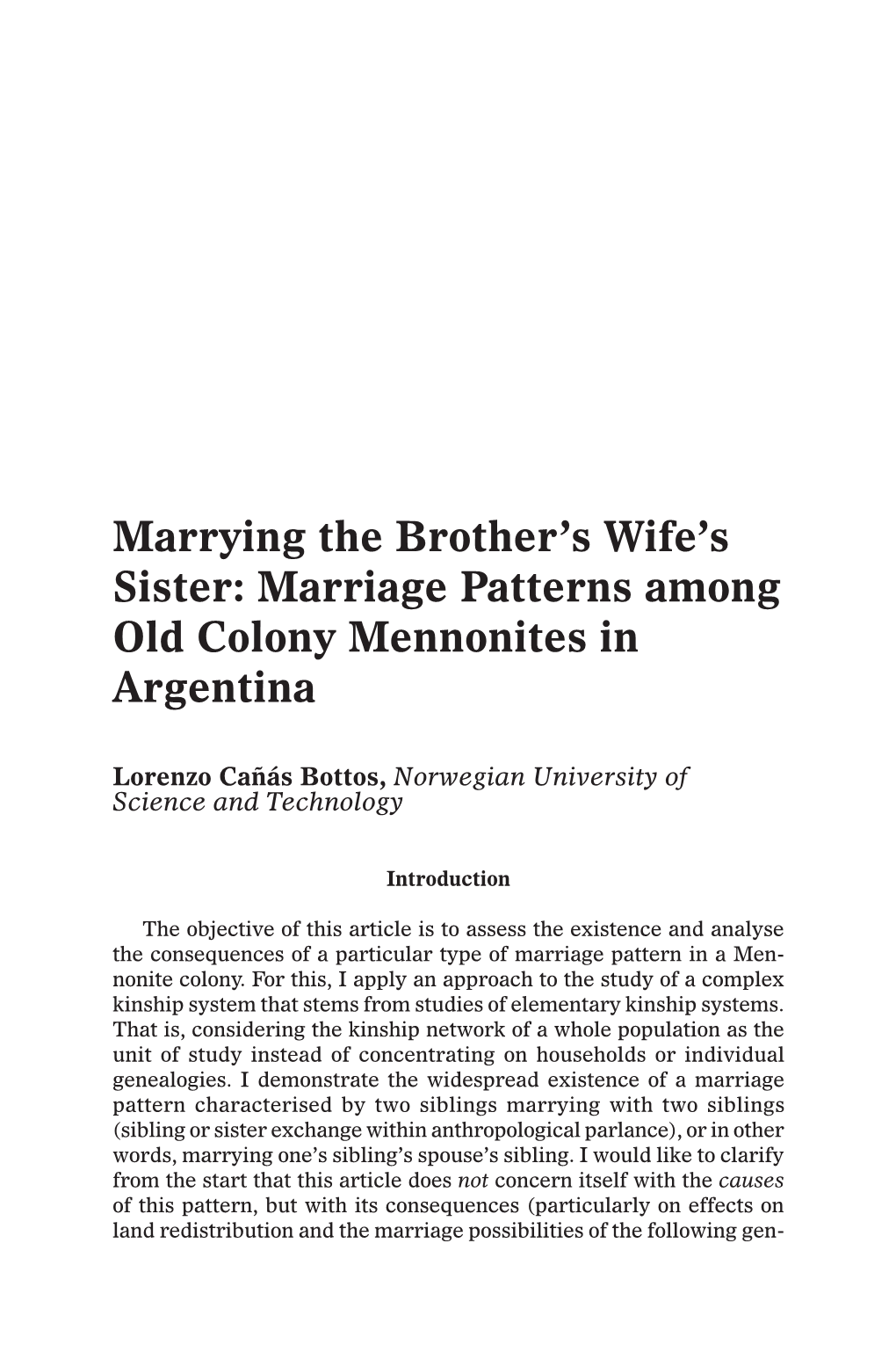 Marriage Patterns Among Old Colony Mennonites in Argentina