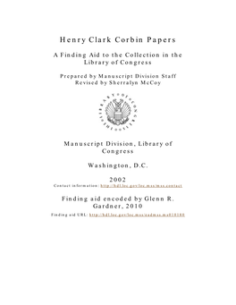 Henry Clark Corbin Papers [Finding Aid]