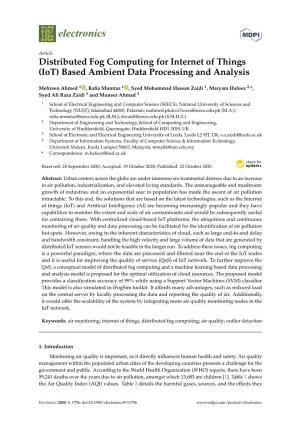 Distributed Fog Computing for Internet of Things (Iot) Based Ambient Data Processing and Analysis
