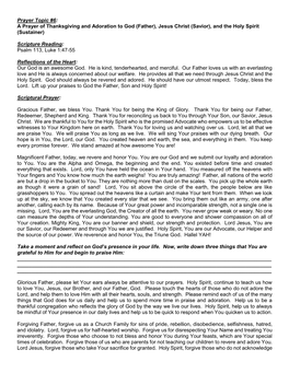 Prayer Topic #6: a Prayer of Thanksgiving and Adoration to God (Father), Jesus Christ (Savior), and the Holy Spirit (Sustainer)