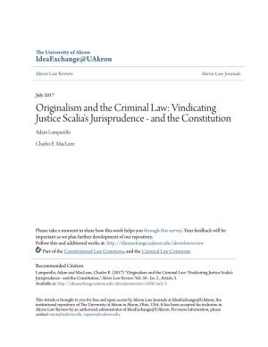 Originalism and the Criminal Law: Vindicating Justice Scalia's Jurisprudence - and the Constitution Adam Lamparello