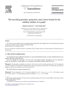 The Travelling Preacher, Projection, and a Lower Bound for the Stability Number of a Graph$
