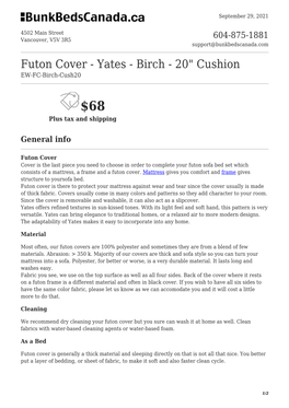 Futon Cover - Yates - Birch - 20" Cushion EW-FC-Birch-Cush20