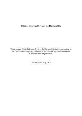 The Provision of Genetic Counselling Services for Haemophilia and Related Inherited Bleeding Conditions