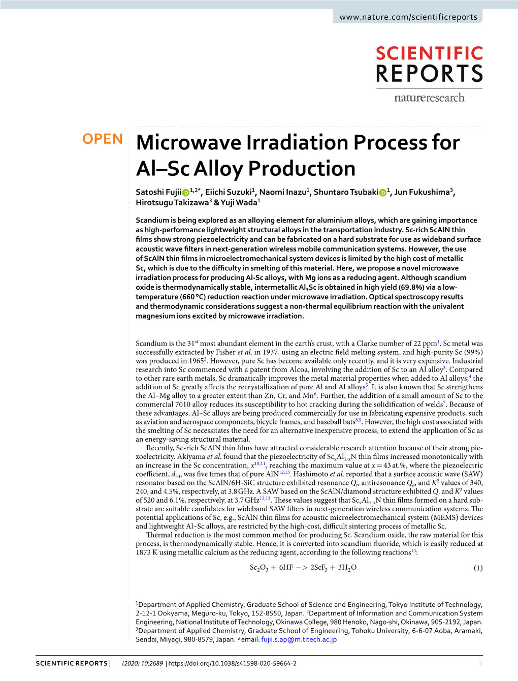 Microwave Irradiation Process for Al–Sc Alloy Production