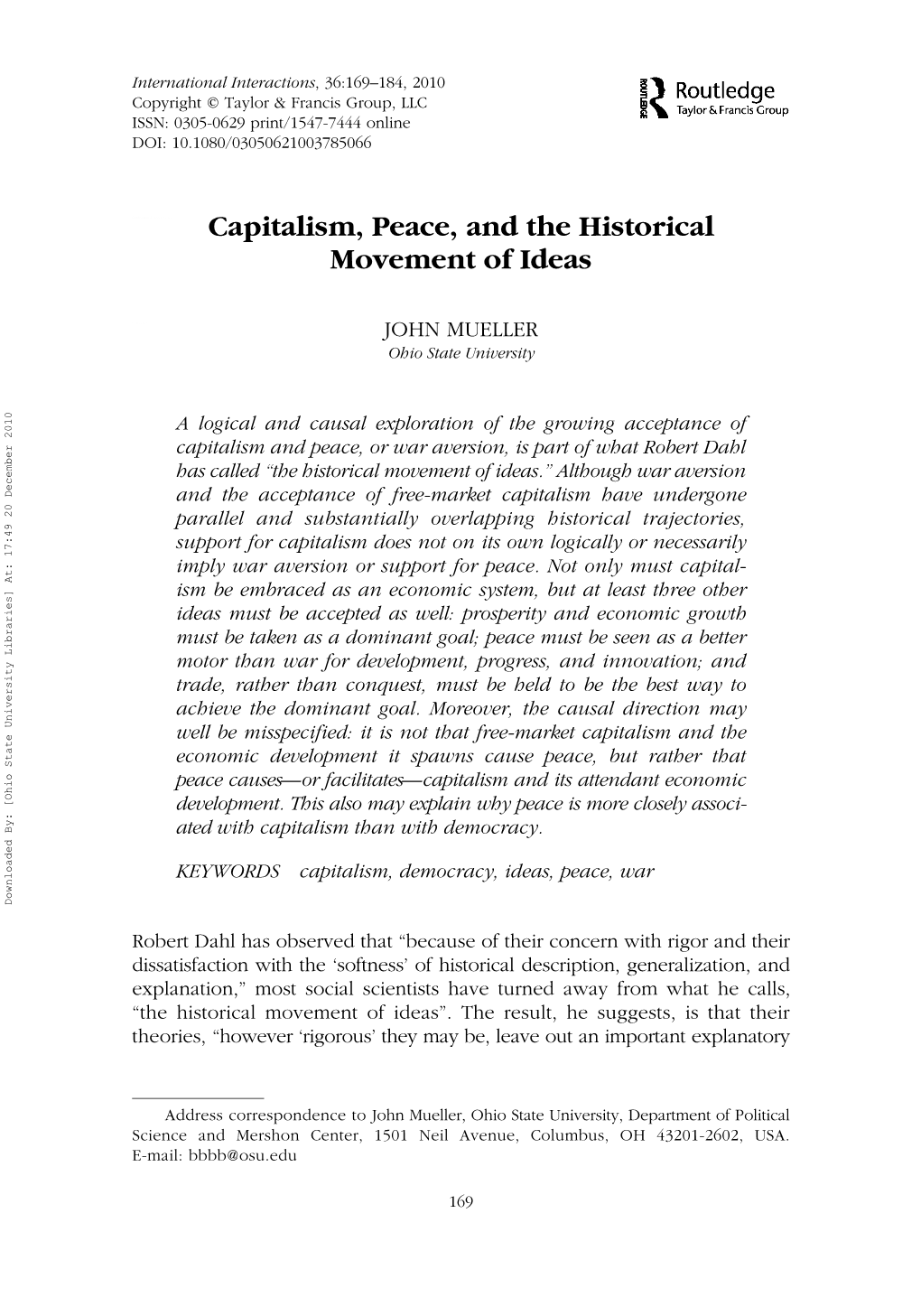 Capitalism, Peace, and the Historical Movement of Ideas