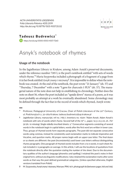 Asnykâ•Žs Notebook of Rhymes