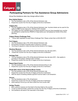 Participating Partners for Fee Assistance Group Admissions