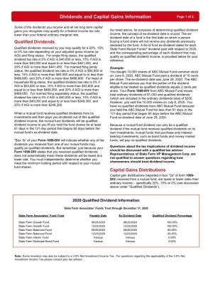 Dividends and Capital Gains Information Page 1 of 2