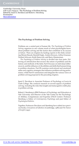The Psychology of Problem Solving Edited by Janet E