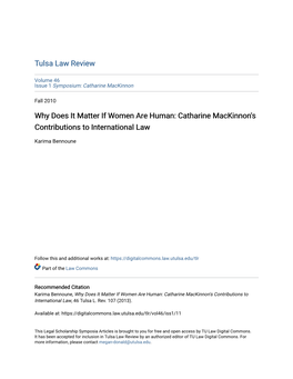 Why Does It Matter If Women Are Human: Catharine Mackinnon's Contributions to International Law