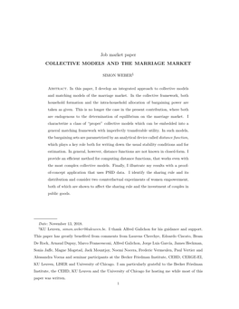 Job Market Paper COLLECTIVE MODELS and the MARRIAGE MARKET