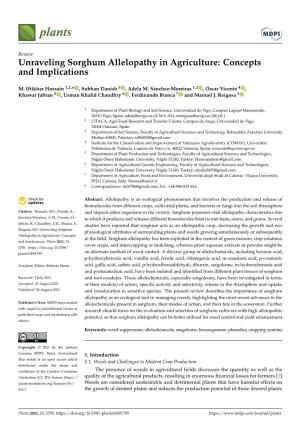 Unraveling Sorghum Allelopathy in Agriculture: Concepts and Implications